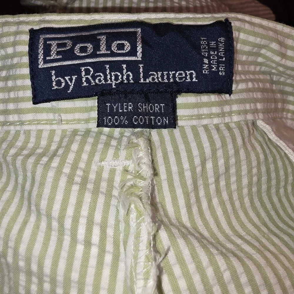 Polo Ralph Lauren Vtg Tyler Shorts Mens 35 Green Seersucker Stripe Pleated